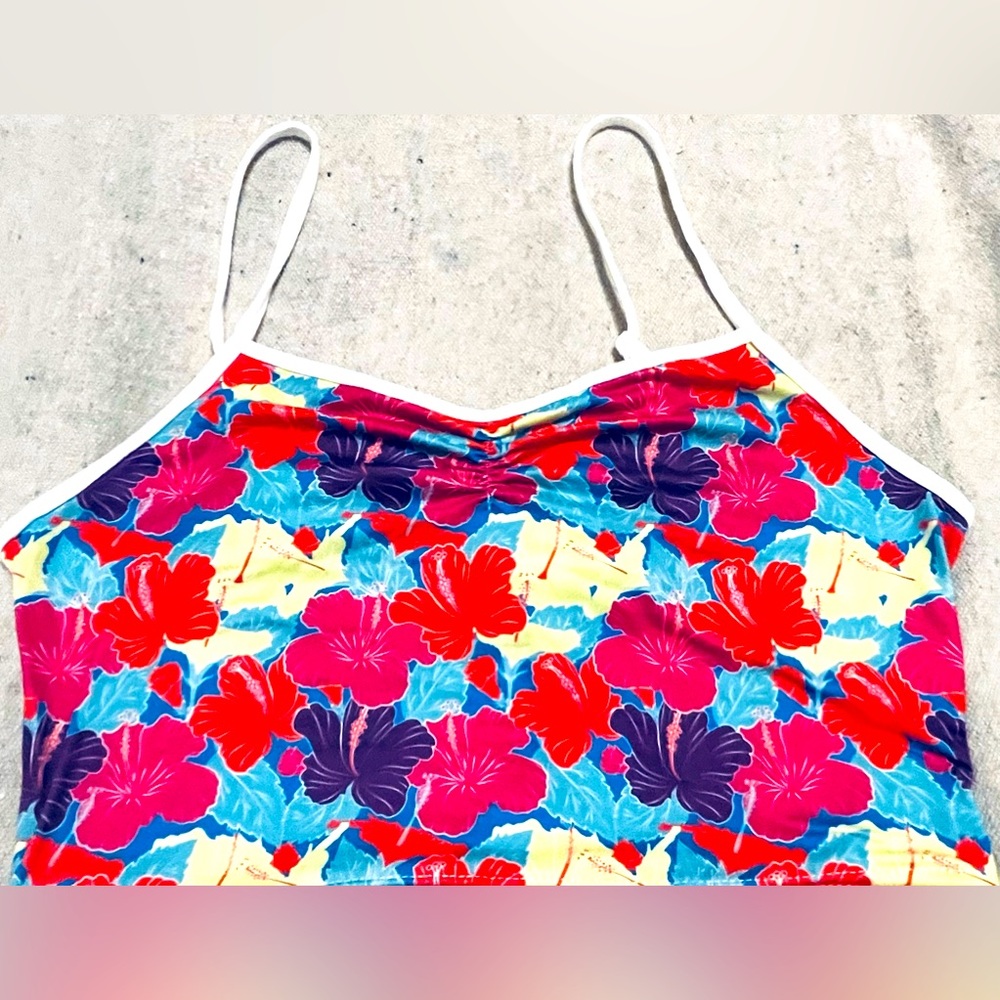New Hawaiian 🌺 Hibiscus Crop Top Tank Beachwear Womens Small Sexy Club Intimate